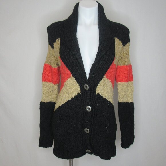 Free People Rocket High Black Stripe Boyfriend Cardigan Sweater Women's S Small - Picture 1 of 9